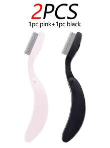 4/2/1pc New Stainless Steel Eyelash/Eyebrow Comb With Curved Plastic Handle, Portable Eyelash Mascara Brush, Makeup Brush, Anti-Crossed Fly Leg Beauty Tool