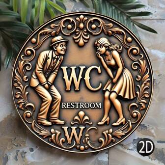 2D Flat - 1pc, 2D Wall Art Round Wooden Toilet Sign, Vintage Round Wooden Wall Decor, Easy To Hang, Size 20x20cm 7.8x7.8 Inches, Made Of Wood, Suitable For Home Decoration, Kitchen, Restaurant, Bedroom, Garden, Bathroom, Garage, Hotel, Office, Bar, Room Decoration Bedroom Decor
