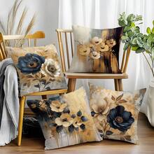 4 件黄色抽象花卉印花装饰抱枕套 [无枕芯]，17.7*17.7 英寸 (45*45 厘米)，[单面印花] 涤纶靠垫套，房间装饰，家居装饰，卧室装饰，沙发、床、客厅、卧室、车内、办公室、酒店等房间装饰用品，适合所有季节。馈赠亲朋好友的完美礼物