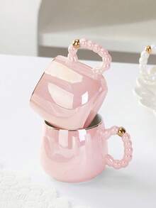 2/1pc 270ml Elegant Ceramic Coffee Mug, Pearl White Cup With Gold Rim Cappuccino Cup, Minimalist Handle Design, Popular Ins Style, Office & Home Milk Cup, Living Room Tea Cup, High-End Mug, Couple Gift, Microwave - Multicolor - View 9