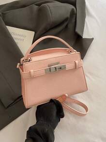 New Summer Lychee Pattern Ladies Handbag, Fashionable Shoulder Strap Decoration Adjustable Shoulder Strap Messenger Bag, Minimalist Solid Color High-End Hardware Decoration One-Shoulder Commuter Bag