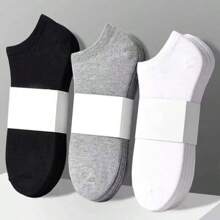 15 Pares de Meias Curtas Femininas Pretas, Brancas e Cinza, Moda Casual Confortável Versátil para Uso Diário, Também Disponível em 2/10/30/60 Peças