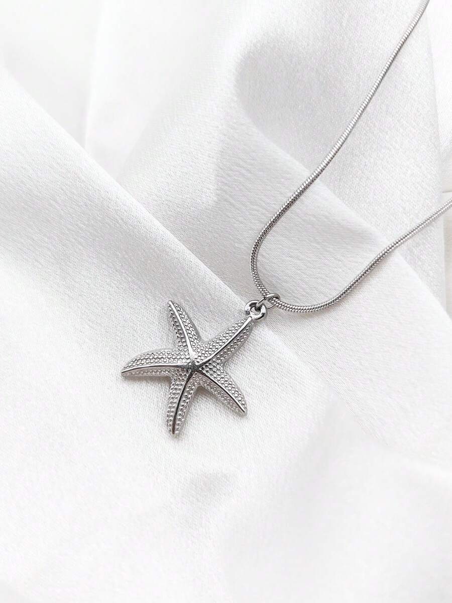 1 件夏季不锈钢海星形项链 - 銀色 - 查看 1