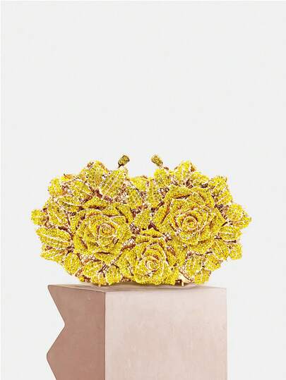 Glitter Bling,Shiny Glamorous,Elegant,Exquisite Luxurious Flower Design Gold/Silver/Red/Multicolor Crystal Evening Bags For Women,Formal Wedding Party Handbag Purse Floral Crystal Handbag, All Handmade Metal Rhinestone Dinner Bags,Vintage Sequin Clutch Wedding Party Prom Bag, Chain Crossbody Evening Purse, Perfect Bride Purse For Wedding, Prom & Party Events,Best Gifts For Ladies