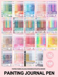 Languo 9 Color Set Direct Liquid Acrylic Marker Pens, Soft Head Large Capacity Simple Macaron Skin Color Gray Brown Colorful Black Coloring Book Filler Pen Student Painting Cartoon Cartoon Character Color Pen Color Impermeable Paper Art Diy Graffiti Painting Color Paintbrush Stone Glass Ceramic Metal Available Marker 126 Colors ﻿ - Multicolor - View 9
