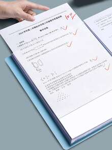40页按扣式文件整理文件夹，大容量学生试卷/合同文件收纳，透明封套，随机封面卡纸