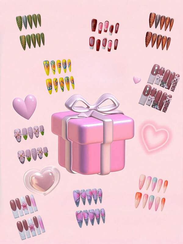 10pcs Mystery Gift Box, Surprise Blind Box, Handmade Press-On Nails, Floral Art Designs - Y2K, Gothic, Cute, Minimalist Styles, Random Delivery, Holiday Gift, Suitable For Daily Wear And Gift Occasions, Birthday, Holiday Party, Perfect For Yourself Or Friends