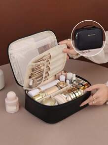 1pc Multi-Purpose Makeup Bag, Summer Travel Cosmetic Organizer Pouch, Waterproof Bathroom Toiletry Bag, Large Capacity Makeup Brush Holder, Convenient Travel Handbag For Skincare, Makeup, Brush, Powder, Lipstick, Suitable For Beach, School, Bathroom, Holidays, Valentine's Day, Christmas, Mother's Day Gift, Great For Mom, Family, Friends, Summer Essential
