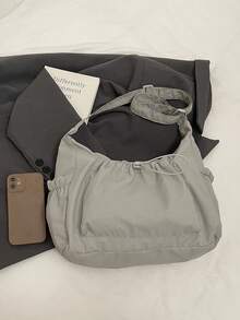 Spring/Summer New Ruched Cloud Drawstring Shoulder Bag, Crossbody Underarm Bag For Women - Grey - View 3