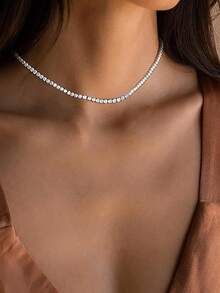 1 chiếc vòng cổ tennis nữ, mặt dây chuyền tennis Cubic Zirconia mạ vàng 14K, phù hợp làm trang sức hàng ngày của phụ nữ - Nhiều màu - Xem 4