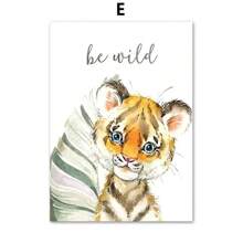 1 pieza de arte de pared póster con opción de marco, arte en lienzo de animales como elefante, jirafa, león, cebra, tigre, estilo nórdico para decoración de habitación infantil