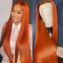 34 Inch Straight Orange Ginger Lace Frontal Wigs Human Hair 350 Colored Brazilian 13X4 HD Transparent Lace Front Wigs 200% Density For Women - S350 - Xem 2