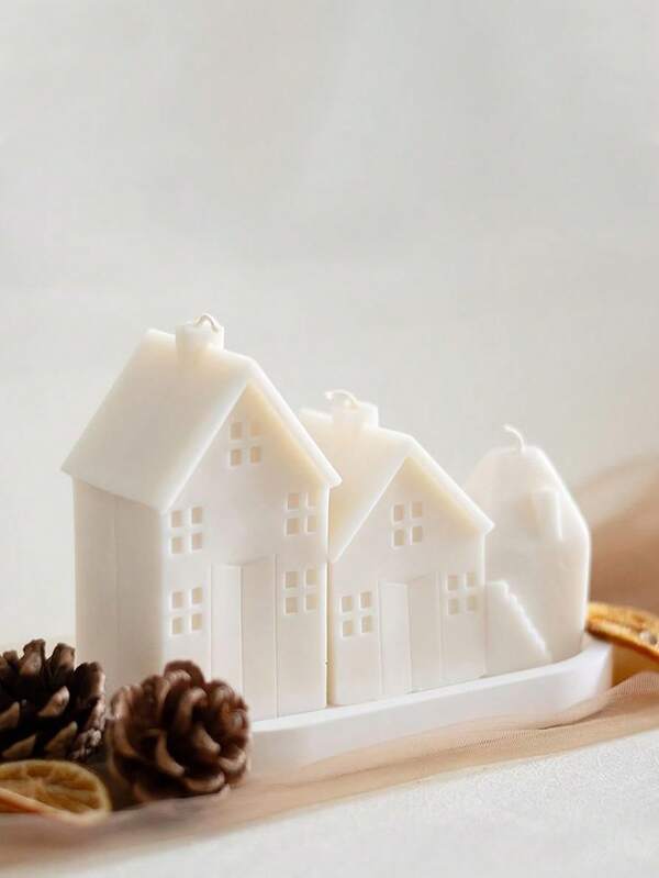 1PC/3PCS大/中/小房子硅胶模具DIY立体房子香薰蜡烛模具家居装饰礼品摆件石膏模具手工艺品制作环氧树脂铸造模具