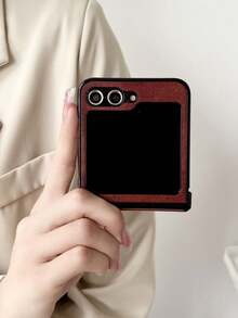 Compatible With Samsung Galaxy Z Flip 6 5 4 3 Z Case Luxury Faux Leather Hinge All-Inclusive Folding Shockproof Protective Hard Back Cover Waterproof Anti-Fall Scratch Resistant - Burgundy - View 3