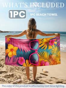 1 Peça Toalha de Praia Estampada, Toalha de Natação com Padrão de Óculos da Moda, Toalha de Microfibra Macia e Absorvente, Adequada para Banheiro, Natação, Fitness, Yoga, Leve e Portátil, Proteção contra Vento e Sol, Ideal para Viagens e Férias de Verão, Disponível com ou sem Bolsa de Armazenamento, Tamanho Recomendado Regular e Grande (Tamanho Pequeno 35*75cm, Recomendado 150cm e Acima) - Multicolorido - Visão 3