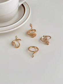 4 Pcs Set Fashionable Minimalist Snake Shaped Metal Rings