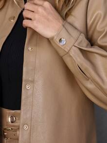 ACME MADE IN CHINA Imported Basic Simple Button Fake PU Leather Jacket - bege - Ver 4