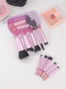 10pcs Mini Mesh Makeup Brush Set, Soft Hair Powder Blush Eye Shadow Nose Contour Makeup Brushes, Portable - Multicolor - View 6