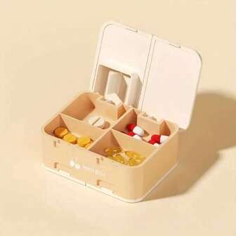 1个双面药盒，带切割器 - 8个隔层，便携式防潮药盒，适合旅行、存放维生素和补充剂，密封安全，方便携带，可作篮子、垃圾桶和容器，用于家居收纳
