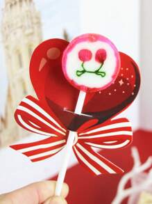 50pcs Red Love Knot Shaped Paper Lollipop Cards, Candy Packaging Paper Lollipop Racks, DIY Lollipop Decoration Cards, Engagement And Wedding Candy Processing Paper Boxes, Candy Decoration Products