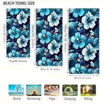 1pc Oversized Bohemian Floral Beach Towel - Quick Dry, Lightweight Polyester Blend, Vibrant Blue Flowers & Green Leaves Design, Ideal For Pool, Bathroom, Travel & Camping, Pool Accessory | Vivid Beach Towel | Lightweight Towel, Beach Towel Beach Essentials