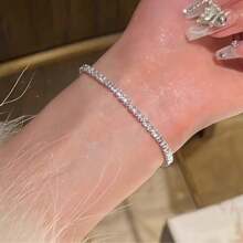 1pc Silver Zirconia Rhinestone Bracelet, Precious And Sparkling Bracelet For Women, Elegant And Fashionable Jewelry For Daily Wear