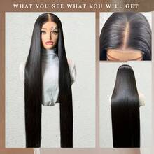 34 英寸无胶蕾丝前假发，巴西原生发，200% 密度直发蕾丝前假发，含婴儿头发，自然黑色混合真人发，预拔，预剪，高清蕾丝闭合假发，混合真人发，无胶，可戴可戴，200% 密度蕾丝前假发，含婴儿头发 - 自然色&黑色系 - 查看 7