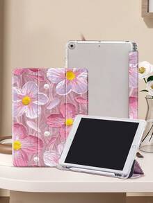 Funda para iPad (A16) compatible con iPad de 11.ª generación de 11 pulgadas de 2025, para funda de iPad de 10.ª generación de 10.9 pulgadas de 2022 con soporte para lápiz, cubierta protectora plegable de tres paneles, activación/desactivación automática, regalo lindo para vuelta al colegio, San Valentín, días festivos, con base de gasa y estampado de flores de aceite