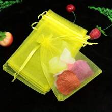 100pcs Transparent Organza Gift Bags, Random Colors, Specially Suitable For Wedding, Party And Valentine's Day, With Drawstring