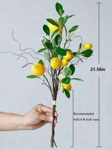1/2Branches Artificial Plants,Artificial Lemons Branches, 8 Head Faux Lemons With Stem Fake Lemon Themed For Kitchen Decoration Party Spring Summer Decor (Yellow)