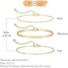 MBW Gold Bracelets Women, Dainty 14K Gold Plated Bracelet Stack Beaded Chain Bracelet Set Thin Small Cute Paperclip Bracelets Fashion Waterproof Jewelry Gold Accessories Women - Style7 - 查看 5