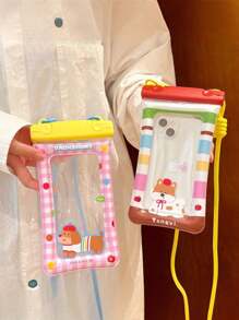 1 pezzo Custodia impermeabile per telefono con ciondolo a tema carino e cartoonesco, touchscreen, borsa trasparente galleggiante per il nuoto