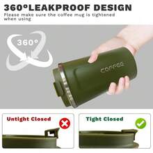 2025YINBAOGE Insulated Travel Coffee Mug, Spill & Leak Proof, Portable To Go Camping Stainless Steel Coffee Tumbler, Reusable Thermal Coffee Cup With Lid For Hot & Cold Drinks (Black, 12 OZ) - 綠色 - 查看 5