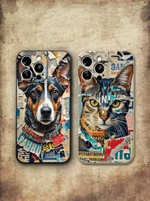 2 piezas Funda protectora de teléfono a prueba de golpes con pintura en aerosol de gato y perro en pareja compatible con iPhone 16/16 Pro/16 Plus/16 Pro Max, iPhone 15 Pro Max, iPhone 13, P14, P13, XS, XR, 7/8, P/7 Plus, A50, A12, A32, A52, A72, A51, A21S, A13, A14, S22 Ultra, S23, A33, A53, S20 FE, Redmi 11, 12 Pro, 12/12X, Note 11, 9A, 9C, Poco X3 NFC, Redmi 10, 9, Note 9, 12C, Note 11 Pro, Redmi 10C, Note 8 Pro