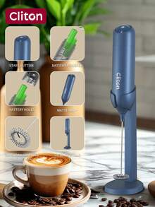 CLITON 电池式奶泡器（不含电池） - 适用于咖啡、拿铁、热巧克力，3 种款式（单头/经典塑料/升级不锈钢），6 种颜色（黑/白/粉/绿/红/蓝） - 圣诞节、圣尼古拉斯节、情人节、新年、乔迁、复活节的完美礼物 - 彩色 - 查看 9
