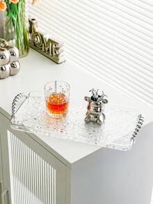 1 件带手柄的矩形托盘，轻巧奢华风格，亚克力材质，耐用，蛋糕盘，可容纳茶杯、玻璃杯、餐具，商用矩形水果托盘，透明水波纹 - 透灰 - 查看 10