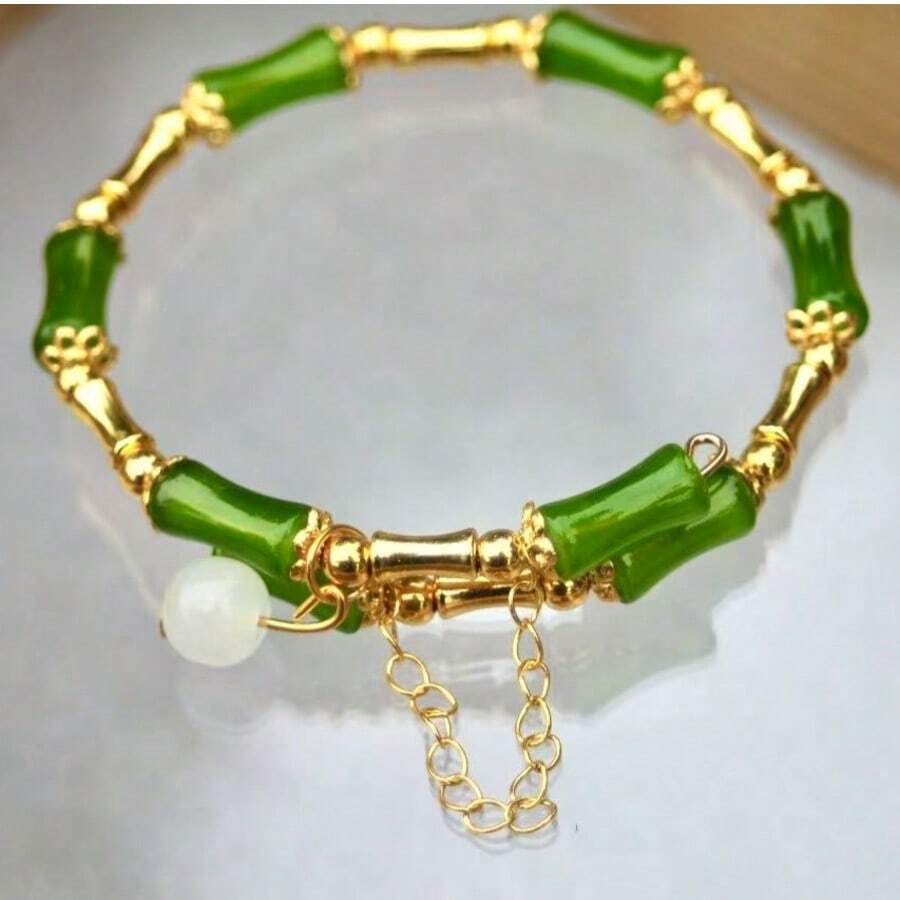 1 Pc Bamboo & Glass Pendant Bracelet, Unique Design For Women, Elegant & Charming, Delicate & Soft Jewelry, Expressing Appreciation For Others, Integritas, Suitable For Everyday Wear - The Best Gift