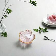 1PC/3PCS/7PCS/Ins Style Transparent Cherry Blossom Small Plate Japanese Zen Cherry Blossom Tea Plate Heat Resistant Glass Dim Sum Plate Dessert Table Jewelry Plate Wedding Gift Sugar Fruit Plate