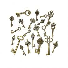 125 PCS Vintage Skeleton Key Set Charms, Mixed Antique Style Bronze Brass For Pendant DIY Jewelry Making Wedding Party Favors - 銅色 - 查看 5