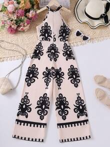 Spring/Summer Tween Girls Halter Jumpsuit, Casual & Fashionable - Black and White - View 2