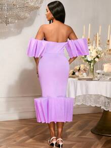 Vestido largo de tubo sin espalda, ajustado, con dobladillo plisado en color morado claro, para fiesta, club, despedida de soltera, cita, boda, dama de honor, graduación, invitado de boda, regreso a clases
