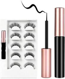 Magnetic Eyelashes With Eyeliner Kit, 5 Pairs Natural Look False Eyelashes With Applicator, Waterproof Eyeliner Reusable Fake Lashes For Makeup Eyelashes Extension Black
