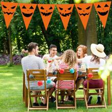 1pc Orange Halloween Party Decorations Pumpkin Triangle Flag Bunting Garland Streamers For Halloween Trick Or Treat Birthday Wedding Home Outdoor Party Supplies