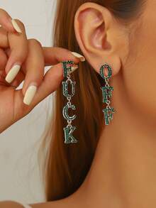 1 Pair Punk Style Vintage Zinc Alloy Letter Inlaid Glass Rhinestone Stud Earrings, Charming Jewelry Accessories For Women, Party Decor, Friend Gift - Letter Earrings - View 25