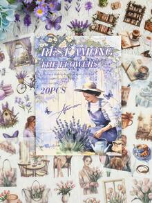 20 feuilles/livre Cahier autocollant de style pastoral rétro et chaleureux, PET imperméable | 8 thèmes différents tels que fille tranquille, cow-boy occidental, rêve, etc., très adapté pour le scrapbooking et le collage de journal fourre-tout, fournitures d'art pour cadeaux faits main, fournitures scolaires, rentrée scolaire - Multicolore - Voir 11