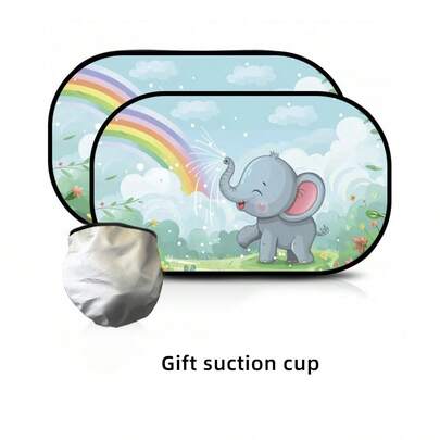 2pcs Car Sunshade With UV Protection, Foldable Design With Storage Bag, Cute Animal Pattern, Suitable For Car Windows, Complete Accessories, Cartoon Animal Print, Car Windshield Sunshade, Fits Glass Windows, Blocks Sunlight
