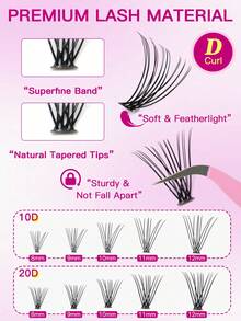 240 簇浓密卷曲分段自睫毛假睫毛，个人 DIY 仿貂皮单簇蓬松自然柔软 D 0.07 毫米 8-12 毫米混合手动睫毛延长，带粘合剂密封和镊子，适合日常化妆、派对、婚礼、旅行