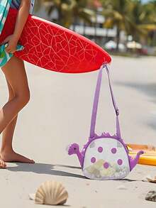 适合青少年的彩色恐龙形沙滩包 - 轻便、可折叠，配有可调节肩带、网袋、拉链封口 - 恐龙形沙滩包户外储物袋可爱旅行单肩包恐龙形背包玩具储物袋、沙滩玩具网状沙滩包贝壳包恐龙沙滩沙玩具手提袋用于存放贝壳沙滩玩具 - 彩色 - 查看 3