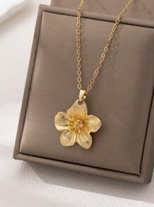 1pc Geometric Floral Pendant Necklace, Fashionable & Elegant Everyday Wear For Women