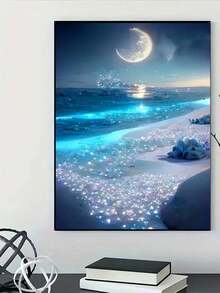 5D钻石画套装“月光海滩”：入门级，30x40厘米，闪亮家居装饰工艺品
